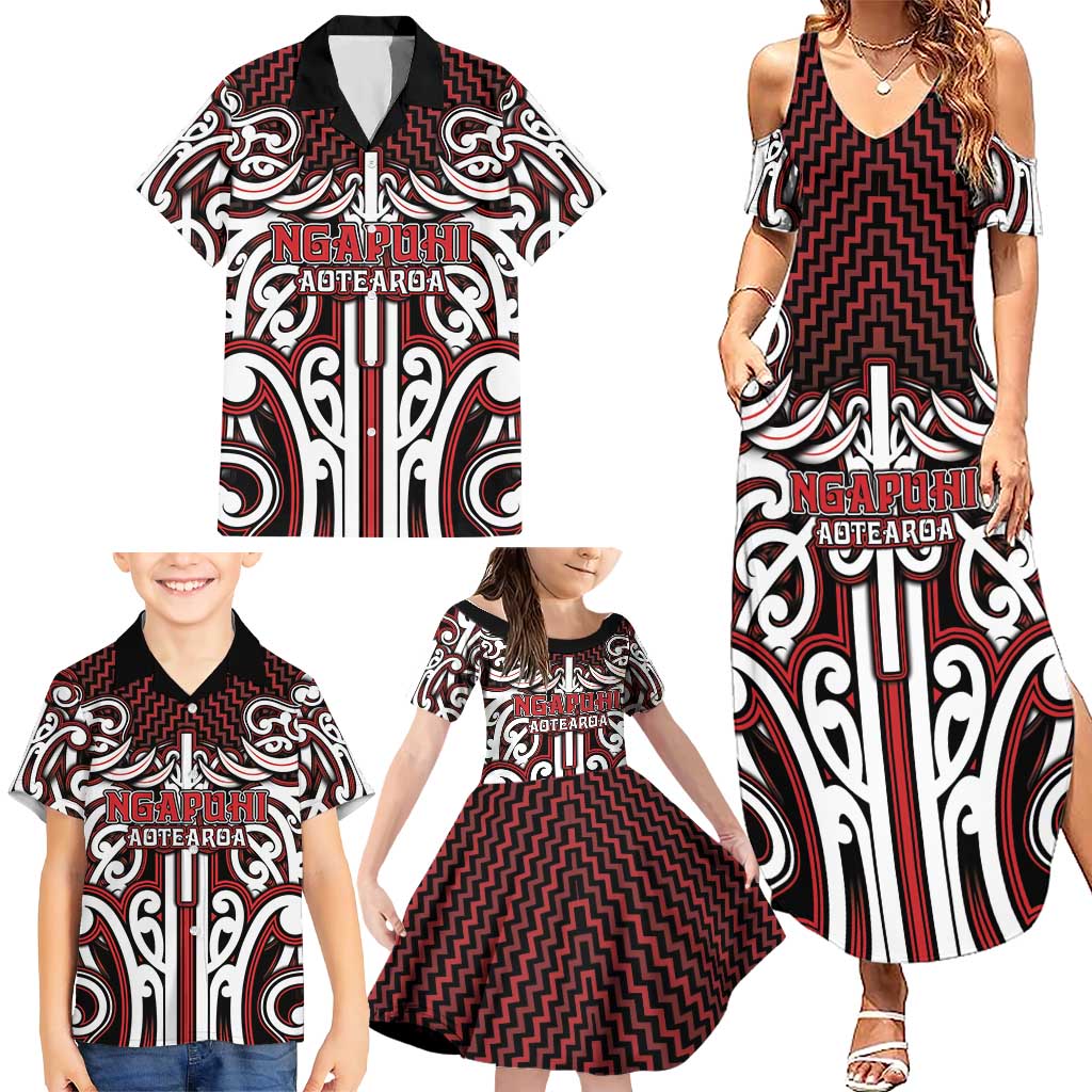 Custom Aotearoa Ngapuhi Family Matching Summer Maxi Dress and Hawaiian Shirt Maori Tribal Pattern Mix Poutama