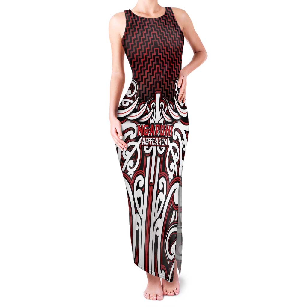 Custom Aotearoa Ngapuhi Family Matching Tank Maxi Dress and Hawaiian Shirt Maori Tribal Pattern Mix Poutama