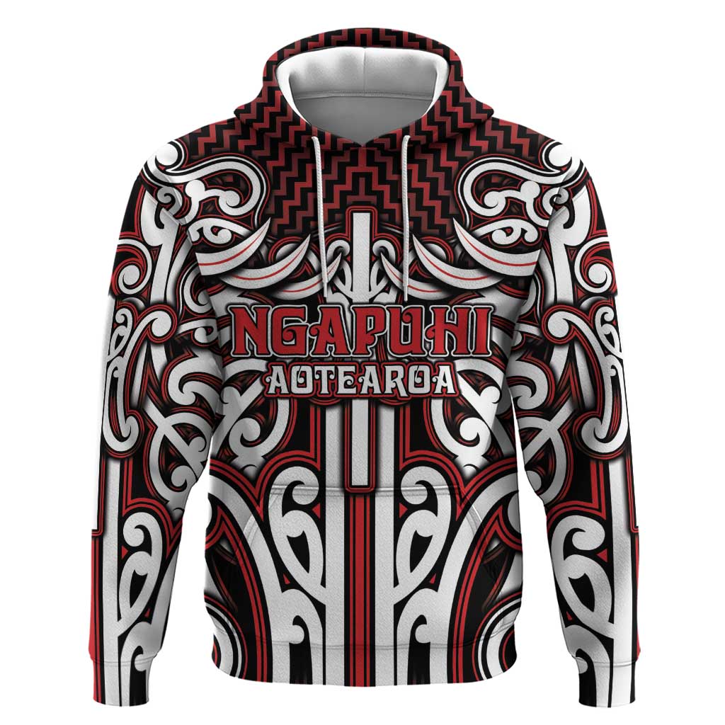 Custom Aotearoa Ngapuhi Hoodie Maori Tribal Pattern Mix Poutama LT05 Pullover Hoodie Red - Polynesian Pride