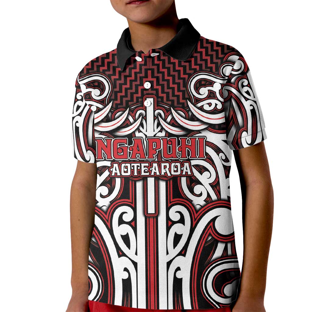 Custom Aotearoa Ngapuhi Kid Polo Shirt Maori Tribal Pattern Mix Poutama