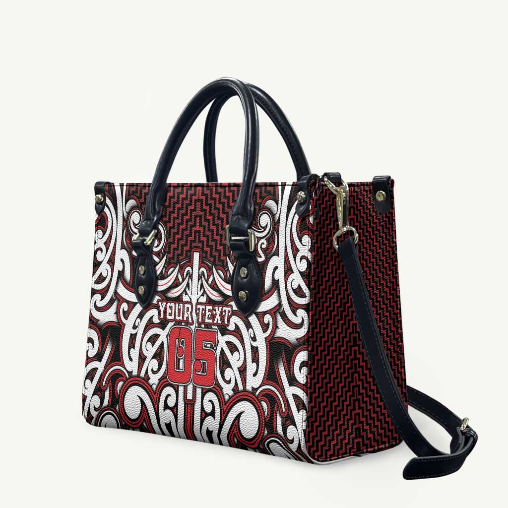 Custom Aotearoa Ngapuhi Leather Bag Maori Tribal Pattern Mix Poutama