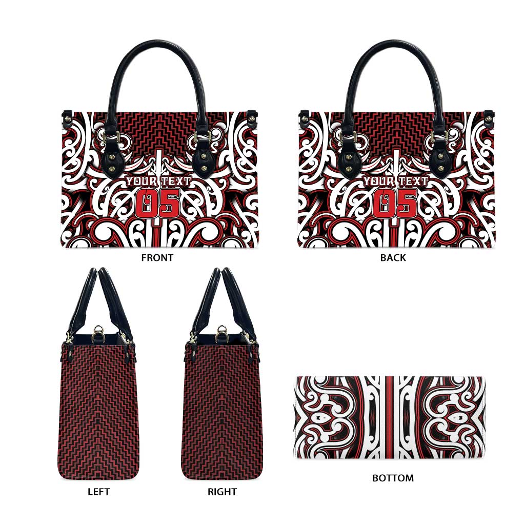 Custom Aotearoa Ngapuhi Leather Bag Maori Tribal Pattern Mix Poutama