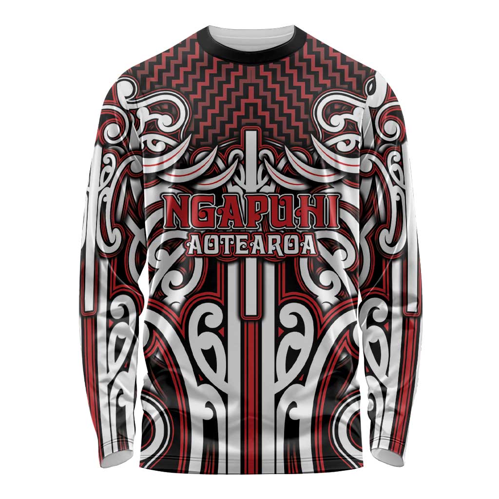 Custom Aotearoa Ngapuhi Long Sleeve Shirt Maori Tribal Pattern Mix Poutama LT05 Unisex Red - Polynesian Pride