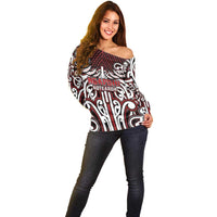 Custom Aotearoa Ngapuhi Off Shoulder Sweater Maori Tribal Pattern Mix Poutama