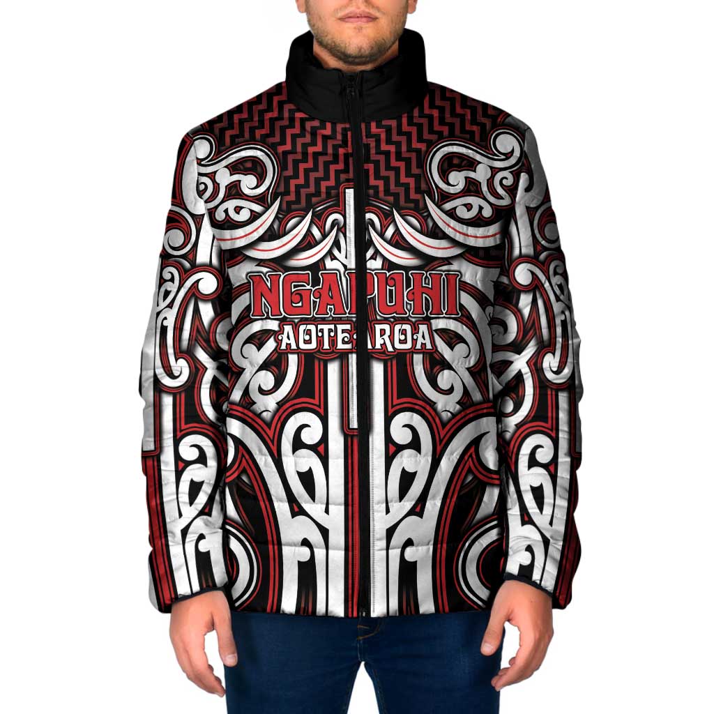 Custom Aotearoa Ngapuhi Padded Jacket Maori Tribal Pattern Mix Poutama