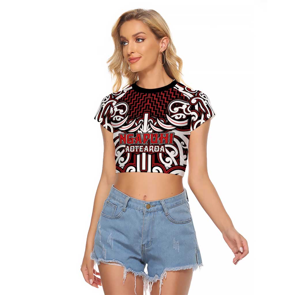 Custom Aotearoa Ngapuhi Raglan Cropped T Shirt Maori Tribal Pattern Mix Poutama