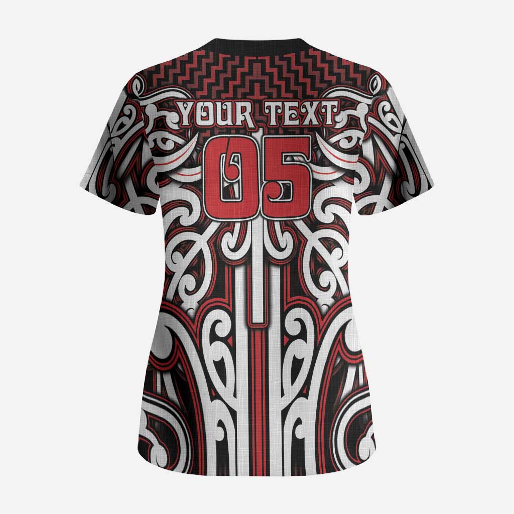 Custom Aotearoa Ngapuhi Scrub Top Maori Tribal Pattern Mix Poutama