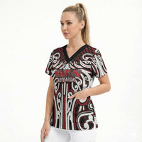 Custom Aotearoa Ngapuhi Scrub Top Maori Tribal Pattern Mix Poutama