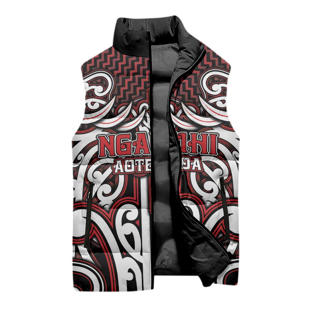 Custom Aotearoa Ngapuhi Sleeveless Puffer Jacket Maori Tribal Pattern Mix Poutama