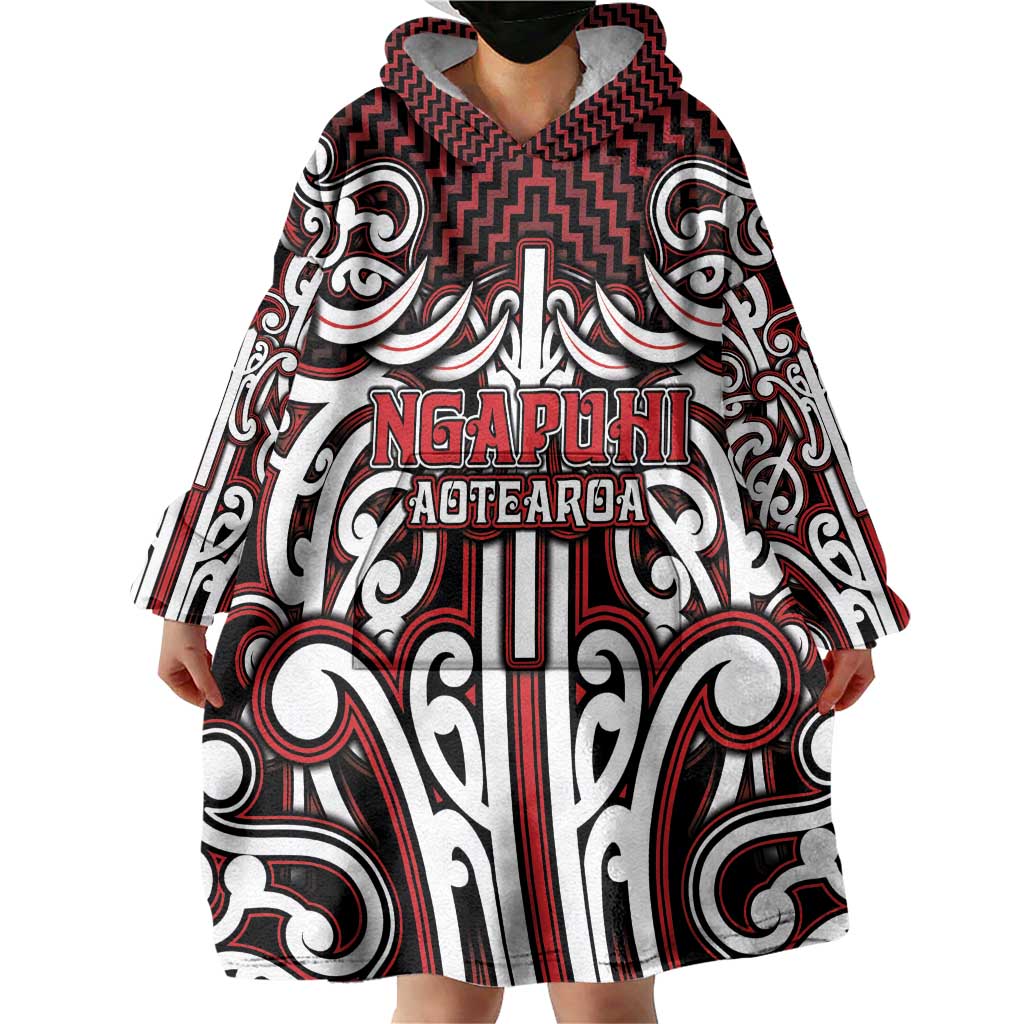 Custom Aotearoa Ngapuhi Wearable Blanket Hoodie Maori Tribal Pattern Mix Poutama