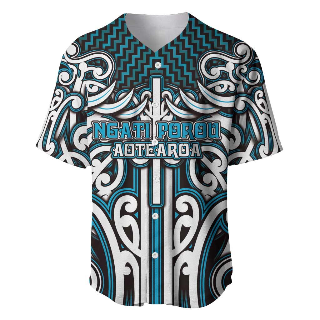 Custom Aotearoa Ngati Porou Baseball Jersey Maori Tribal Pattern Mix Poutama LT05 Blue - Polynesian Pride