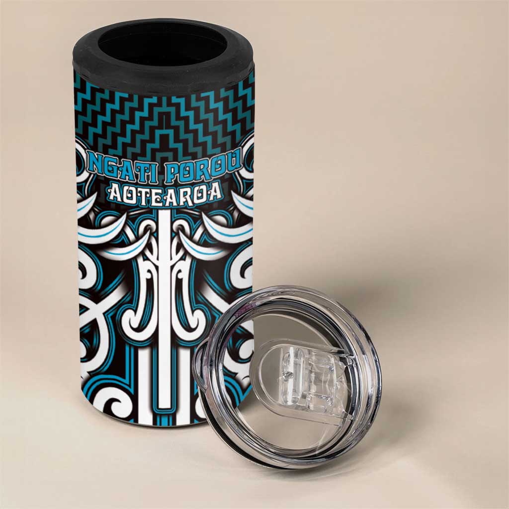 Custom Aotearoa Ngati Porou 4 in 1 Can Cooler Tumbler Maori Tribal Pattern Mix Poutama