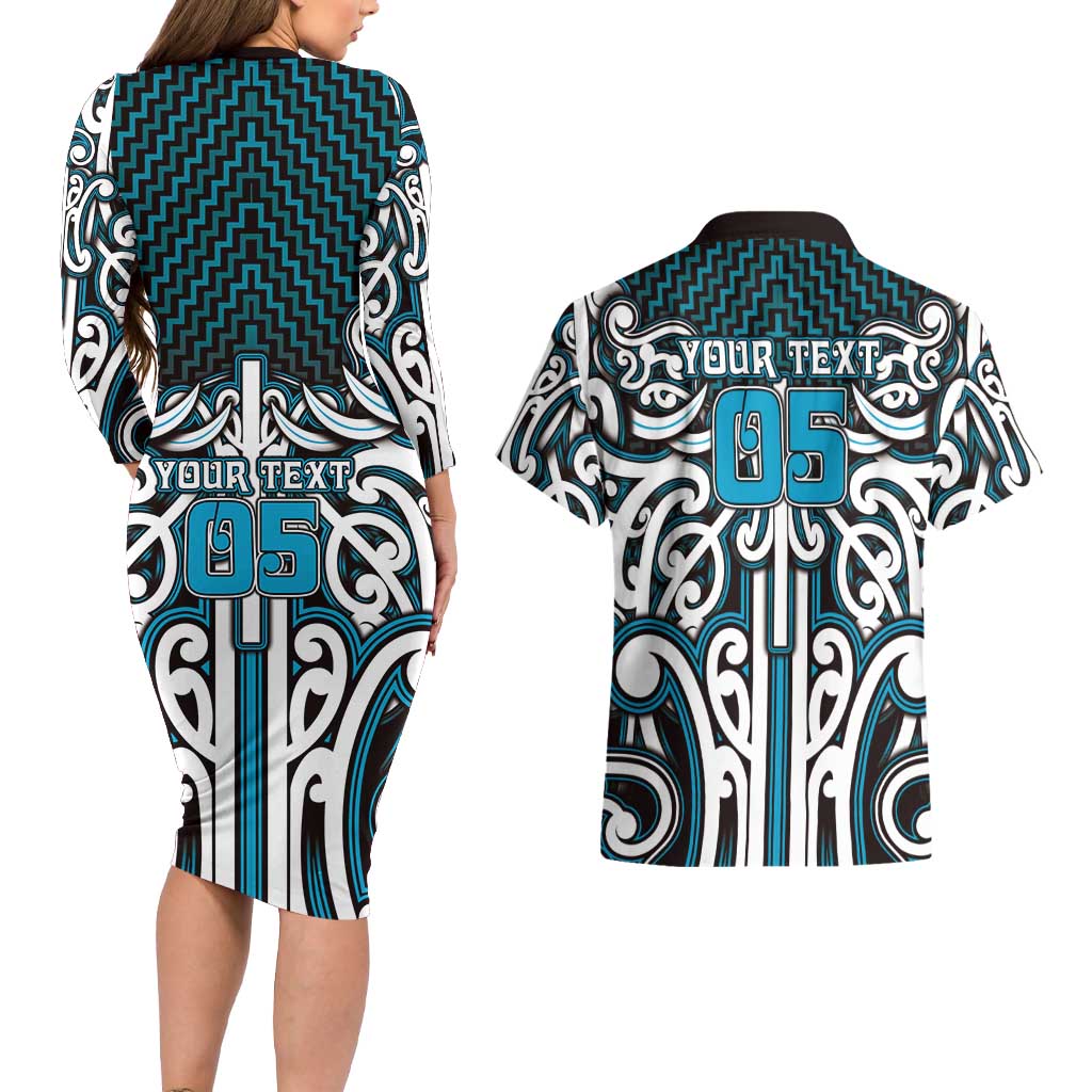 Custom Aotearoa Ngati Porou Couples Matching Long Sleeve Bodycon Dress and Hawaiian Shirt Maori Tribal Pattern Mix Poutama