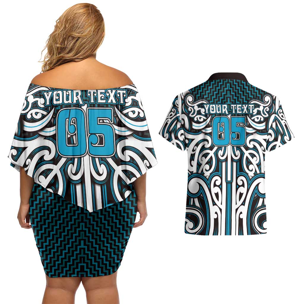 Custom Aotearoa Ngati Porou Couples Matching Off Shoulder Short Dress and Hawaiian Shirt Maori Tribal Pattern Mix Poutama