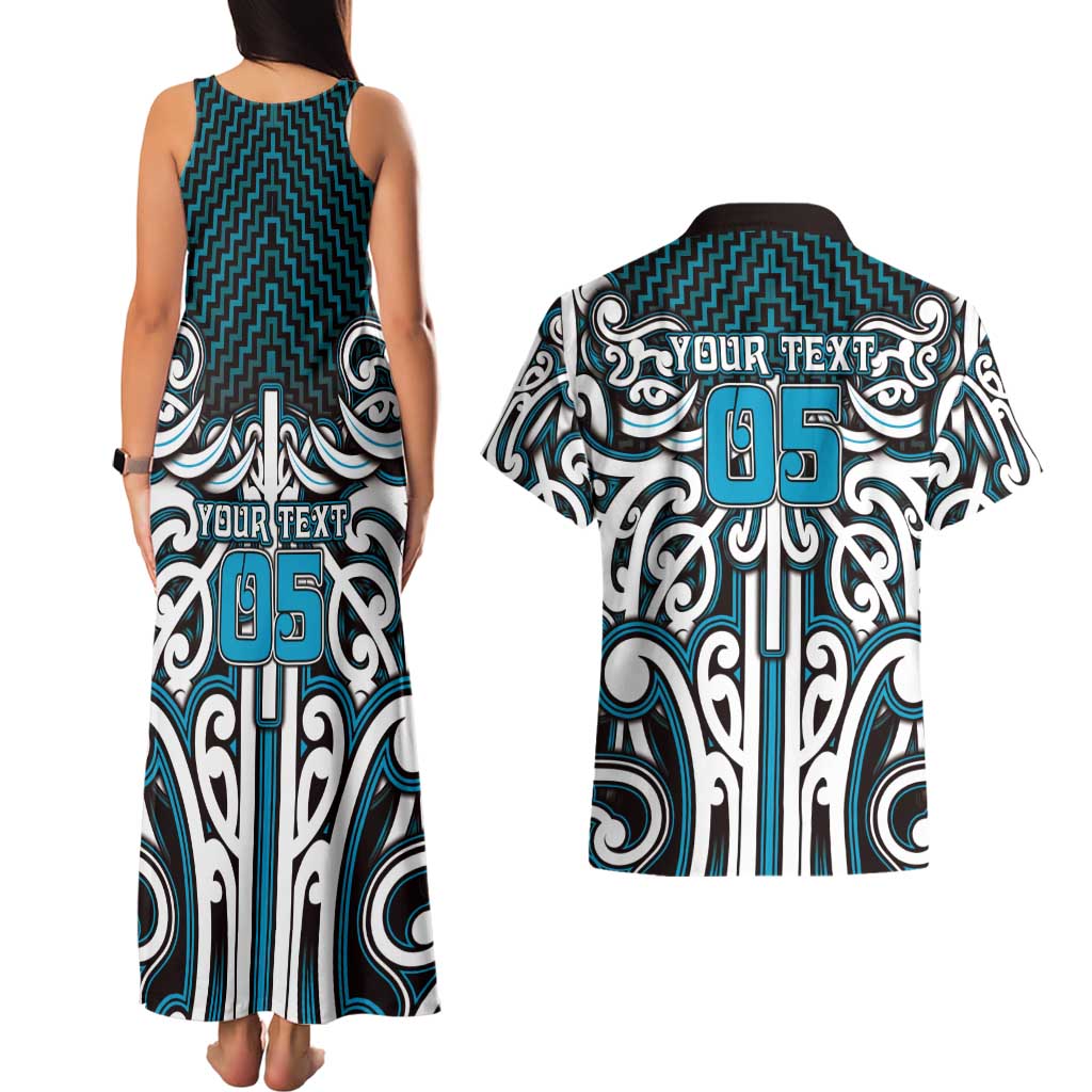 Custom Aotearoa Ngati Porou Couples Matching Tank Maxi Dress and Hawaiian Shirt Maori Tribal Pattern Mix Poutama