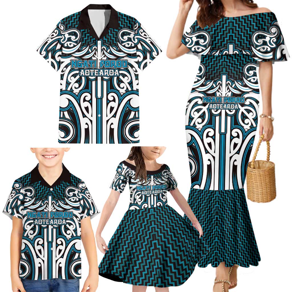 Custom Aotearoa Ngati Porou Family Matching Mermaid Dress and Hawaiian Shirt Maori Tribal Pattern Mix Poutama