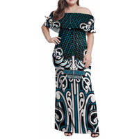 Custom Aotearoa Ngati Porou Family Matching Off Shoulder Maxi Dress and Hawaiian Shirt Maori Tribal Pattern Mix Poutama