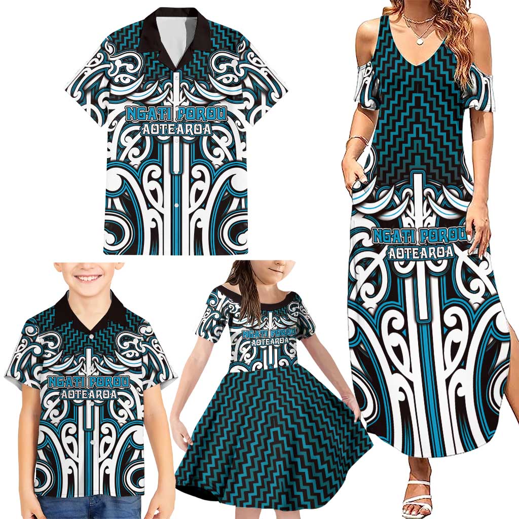 Custom Aotearoa Ngati Porou Family Matching Summer Maxi Dress and Hawaiian Shirt Maori Tribal Pattern Mix Poutama