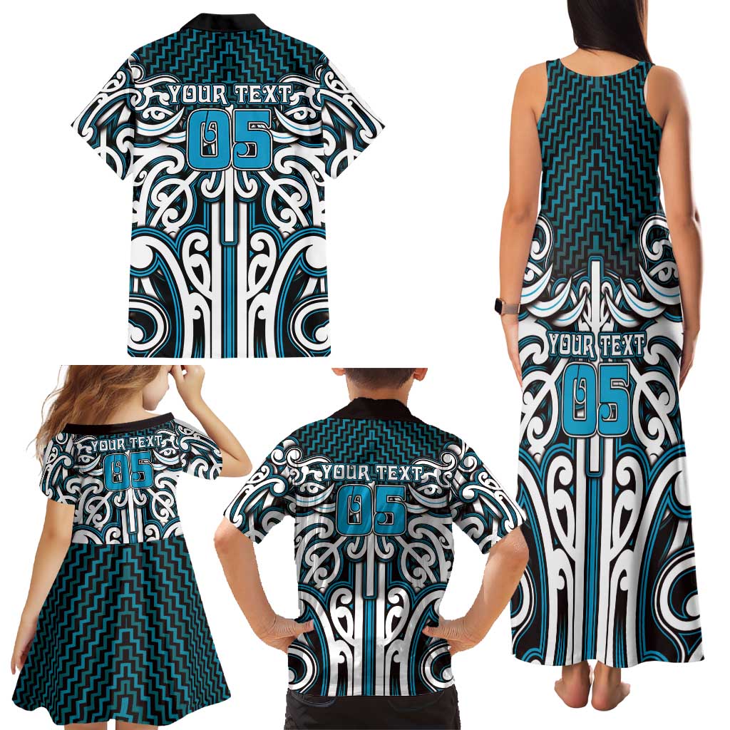 Custom Aotearoa Ngati Porou Family Matching Tank Maxi Dress and Hawaiian Shirt Maori Tribal Pattern Mix Poutama