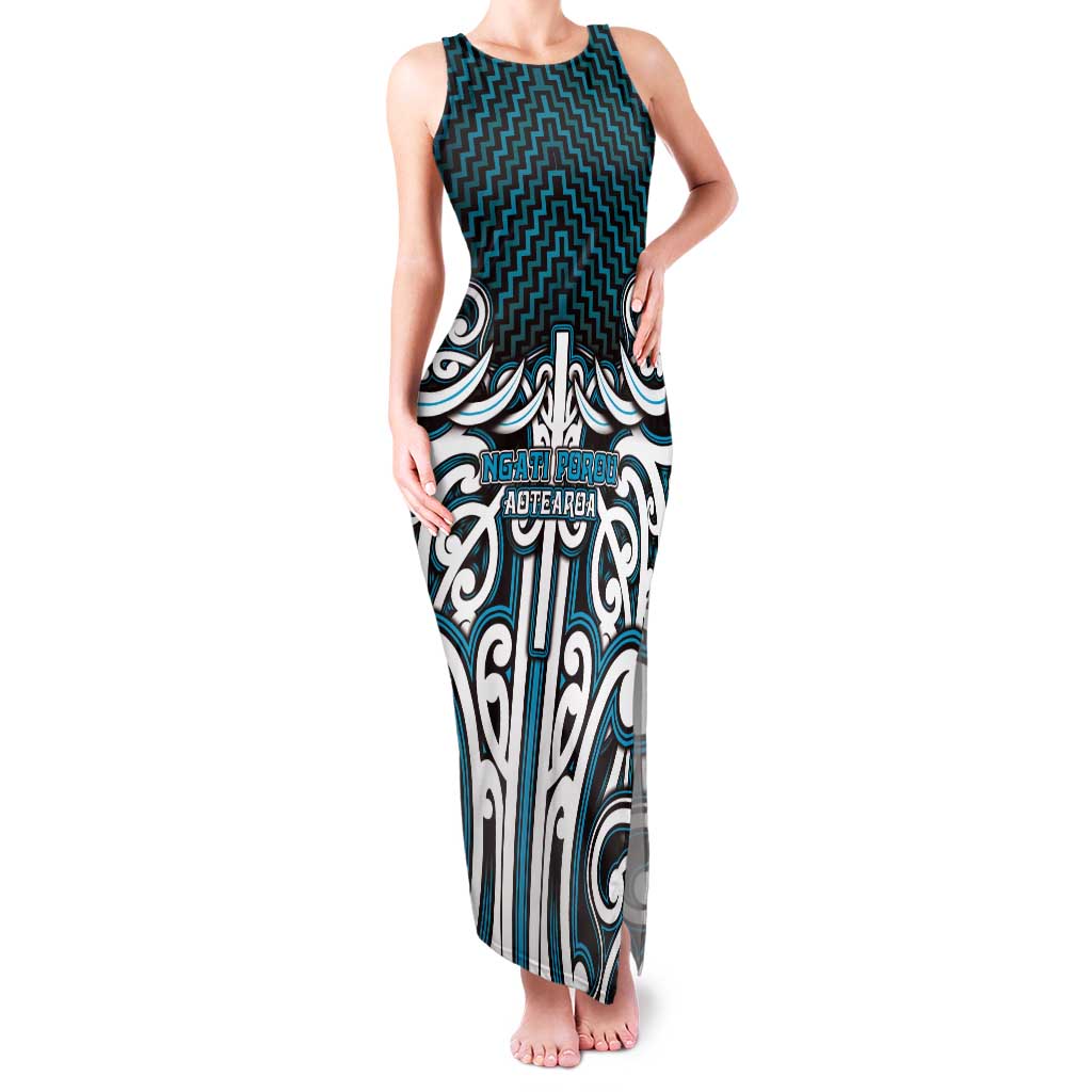 Custom Aotearoa Ngati Porou Family Matching Tank Maxi Dress and Hawaiian Shirt Maori Tribal Pattern Mix Poutama