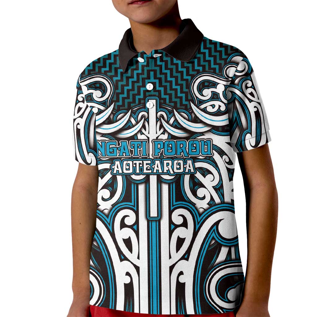 Custom Aotearoa Ngati Porou Kid Polo Shirt Maori Tribal Pattern Mix Poutama