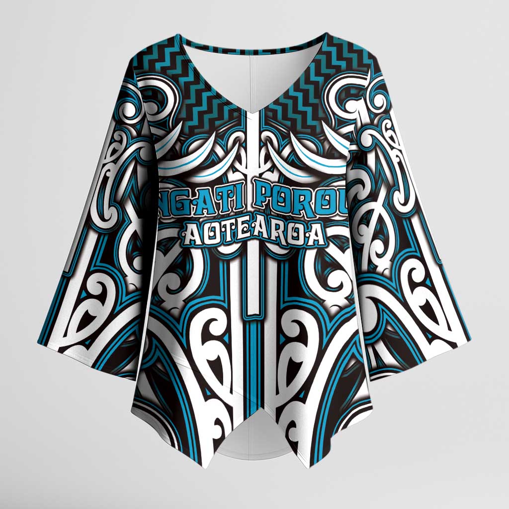 Custom Aotearoa Ngati Porou Kimono Sleeve Blouse Maori Tribal Pattern Mix Poutama