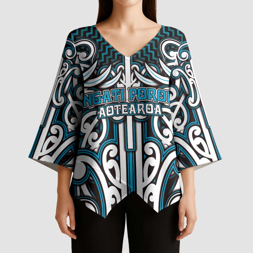 Custom Aotearoa Ngati Porou Kimono Sleeve Blouse Maori Tribal Pattern Mix Poutama