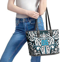 Custom Aotearoa Ngati Porou Leather Tote Bag Maori Tribal Pattern Mix Poutama