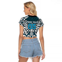 Custom Aotearoa Ngati Porou Raglan Cropped T Shirt Maori Tribal Pattern Mix Poutama LT05 - Polynesian Pride