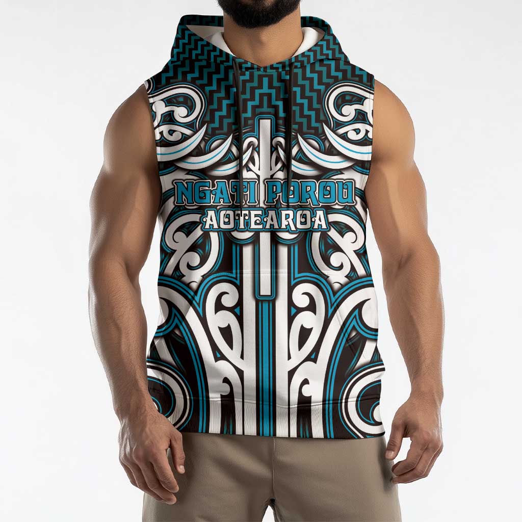 Custom Aotearoa Ngati Porou Sleeveless Hoodie Maori Tribal Pattern Mix Poutama