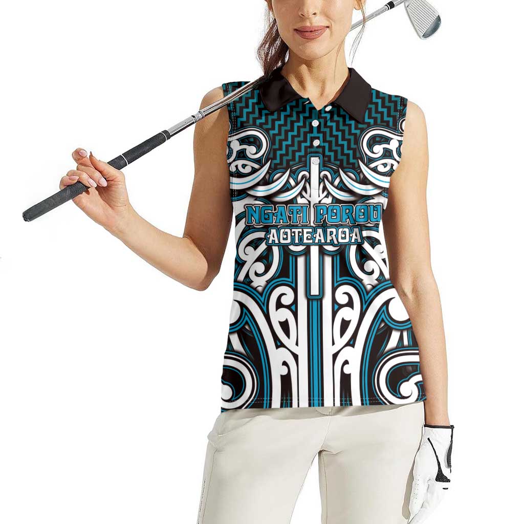 Custom Aotearoa Ngati Porou Women Sleeveless Polo Shirt Maori Tribal Pattern Mix Poutama