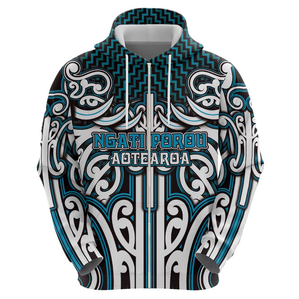 Custom Aotearoa Ngati Porou Zip Hoodie Maori Tribal Pattern Mix Poutama