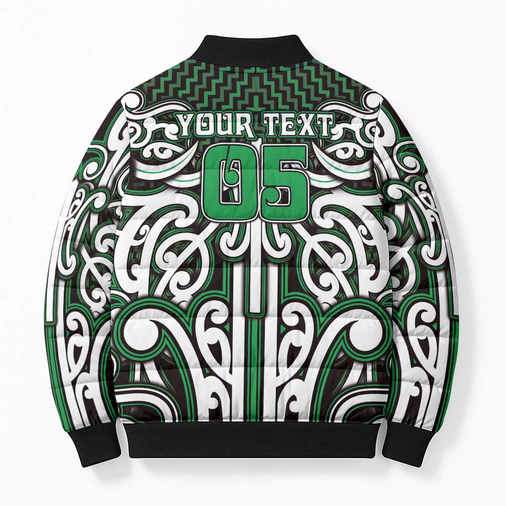 Custom Aotearoa Ngai Tahu Bomber Puffer Jacket Maori Tribal Pattern Mix Poutama