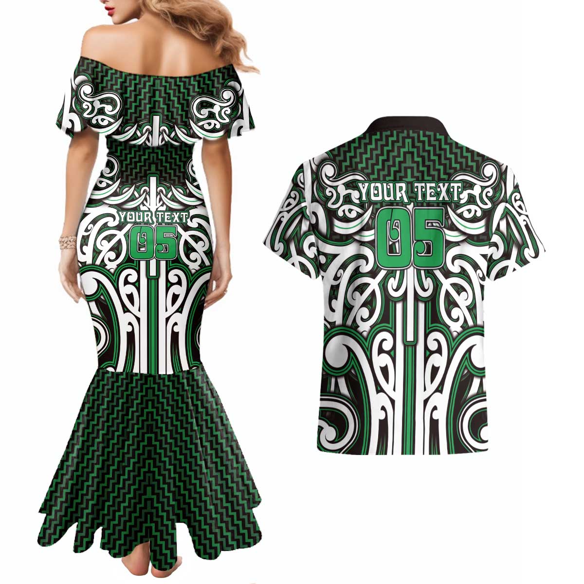Custom Aotearoa Ngai Tahu Couples Matching Mermaid Dress and Hawaiian Shirt Maori Tribal Pattern Mix Poutama
