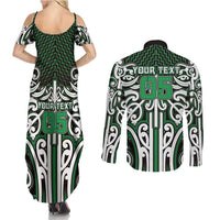 Custom Aotearoa Ngai Tahu Couples Matching Summer Maxi Dress and Long Sleeve Button Shirt Maori Tribal Pattern Mix Poutama