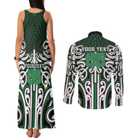 Custom Aotearoa Ngai Tahu Couples Matching Tank Maxi Dress and Long Sleeve Button Shirt Maori Tribal Pattern Mix Poutama