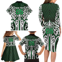 Custom Aotearoa Ngai Tahu Family Matching Long Sleeve Bodycon Dress and Hawaiian Shirt Maori Tribal Pattern Mix Poutama