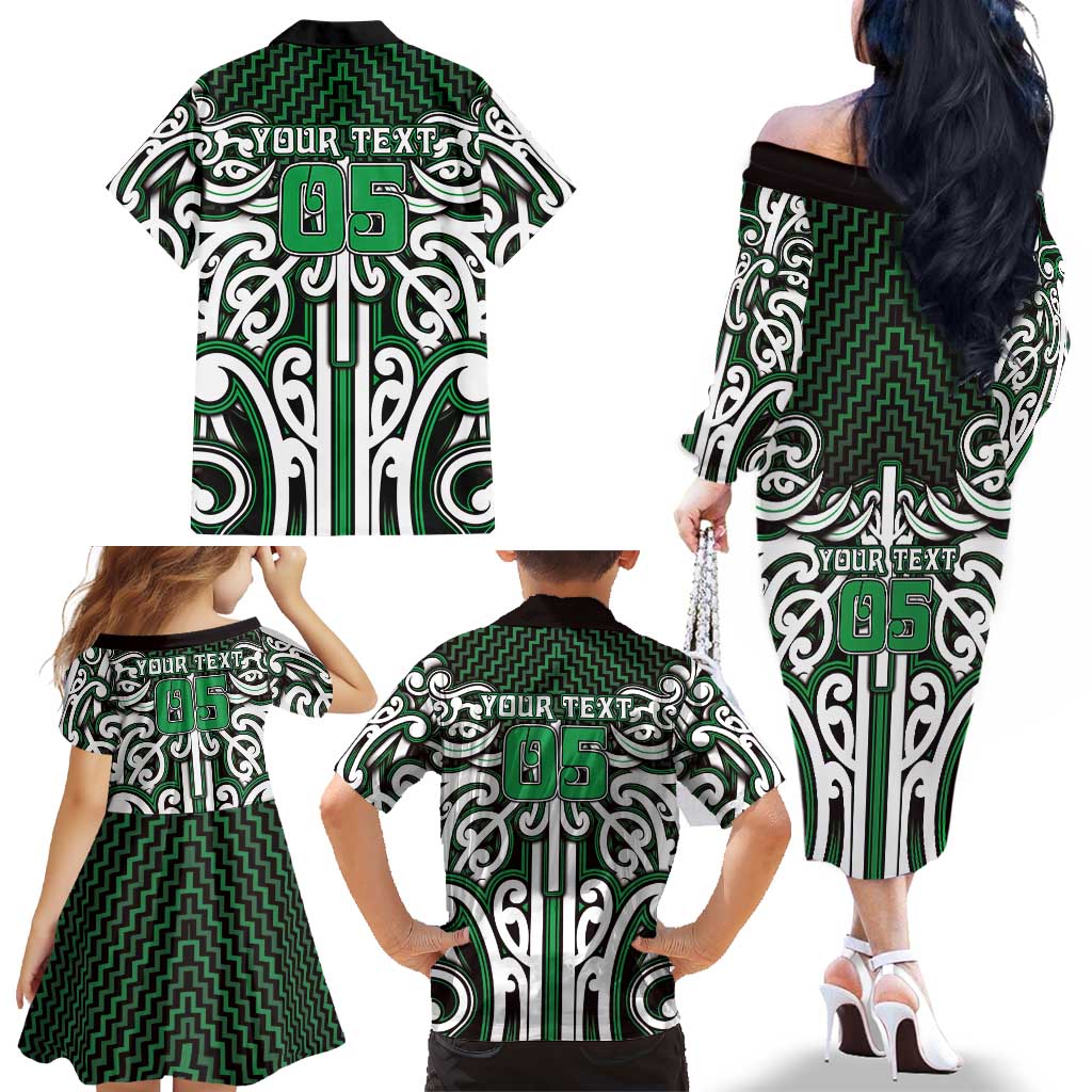 Custom Aotearoa Ngai Tahu Family Matching Off The Shoulder Long Sleeve Dress and Hawaiian Shirt Maori Tribal Pattern Mix Poutama