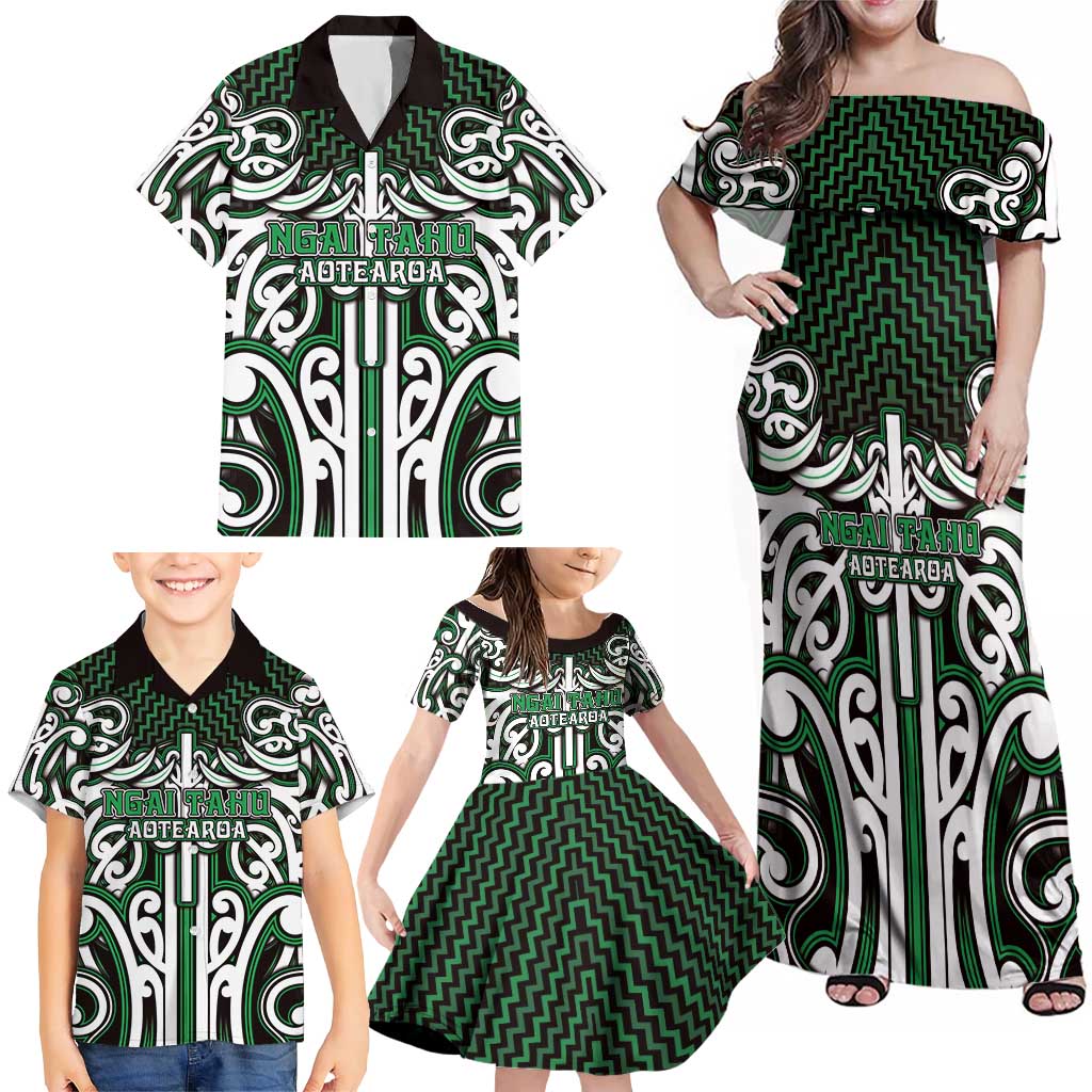 Custom Aotearoa Ngai Tahu Family Matching Off Shoulder Maxi Dress and Hawaiian Shirt Maori Tribal Pattern Mix Poutama LT05 - Polynesian Pride