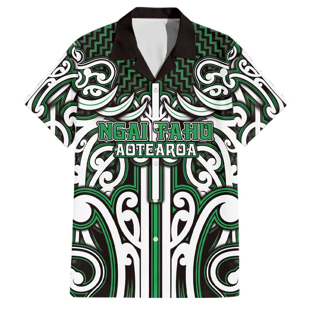 Custom Aotearoa Ngai Tahu Family Matching Off Shoulder Maxi Dress and Hawaiian Shirt Maori Tribal Pattern Mix Poutama LT05 Dad's Shirt - Short Sleeve Green - Polynesian Pride