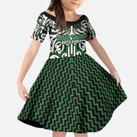 Custom Aotearoa Ngai Tahu Family Matching Summer Maxi Dress and Hawaiian Shirt Maori Tribal Pattern Mix Poutama LT05 Daughter's Dress Green - Polynesian Pride