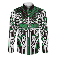 Custom Aotearoa Ngai Tahu Family Matching Summer Maxi Dress and Hawaiian Shirt Maori Tribal Pattern Mix Poutama LT05 Dad's Shirt - Long Sleeve Green - Polynesian Pride