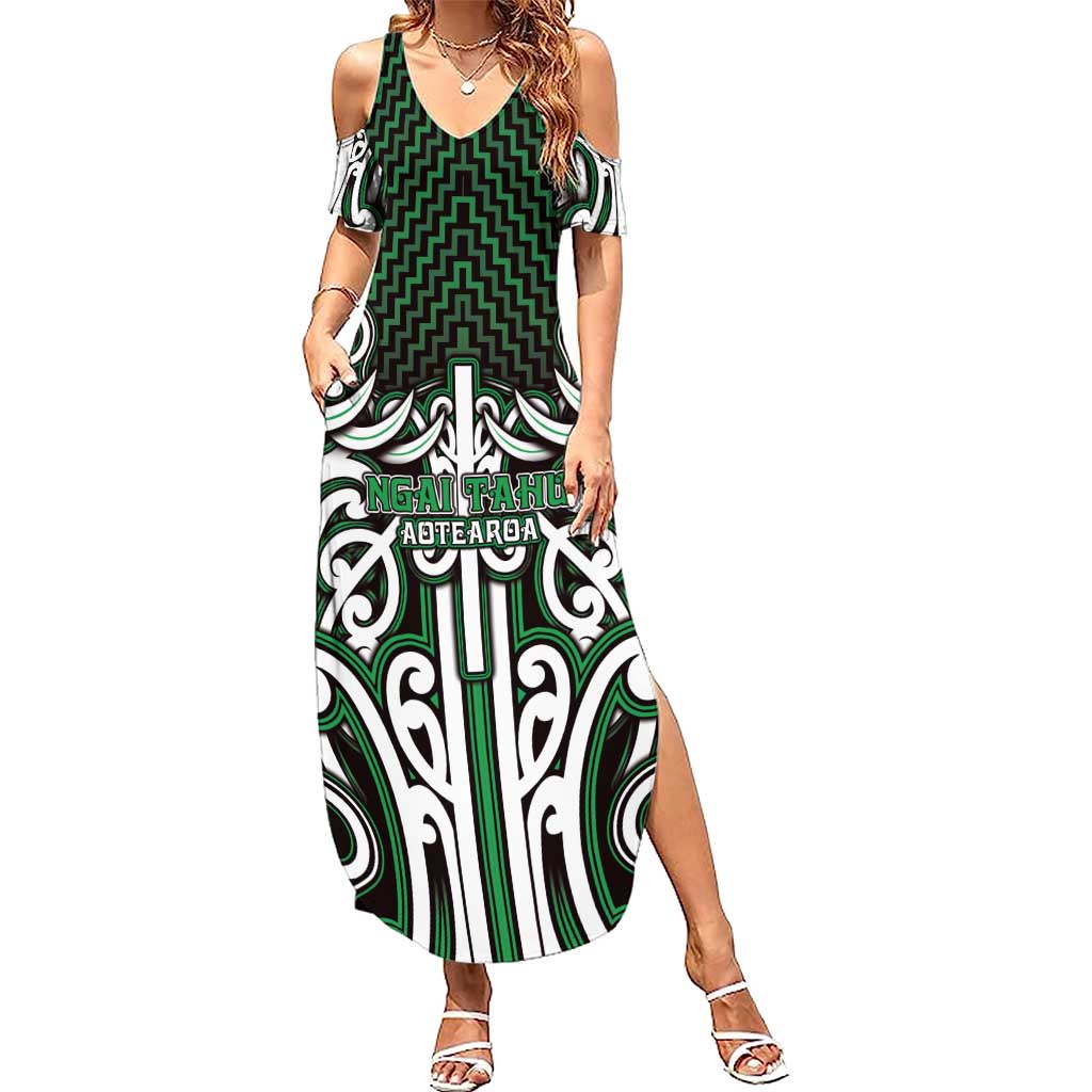 Custom Aotearoa Ngai Tahu Family Matching Summer Maxi Dress and Hawaiian Shirt Maori Tribal Pattern Mix Poutama LT05 Mom's Dress Green - Polynesian Pride