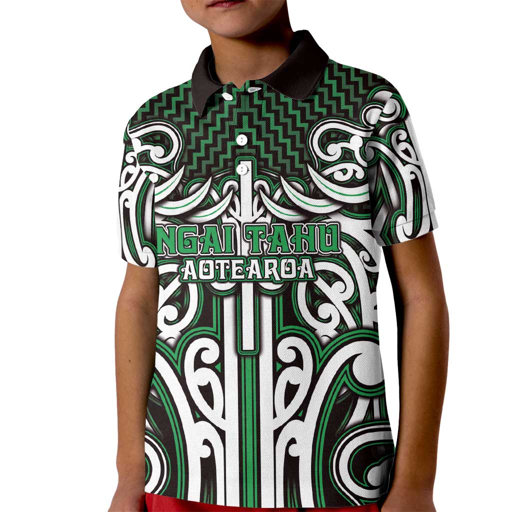Custom Aotearoa Ngai Tahu Kid Polo Shirt Maori Tribal Pattern Mix Poutama