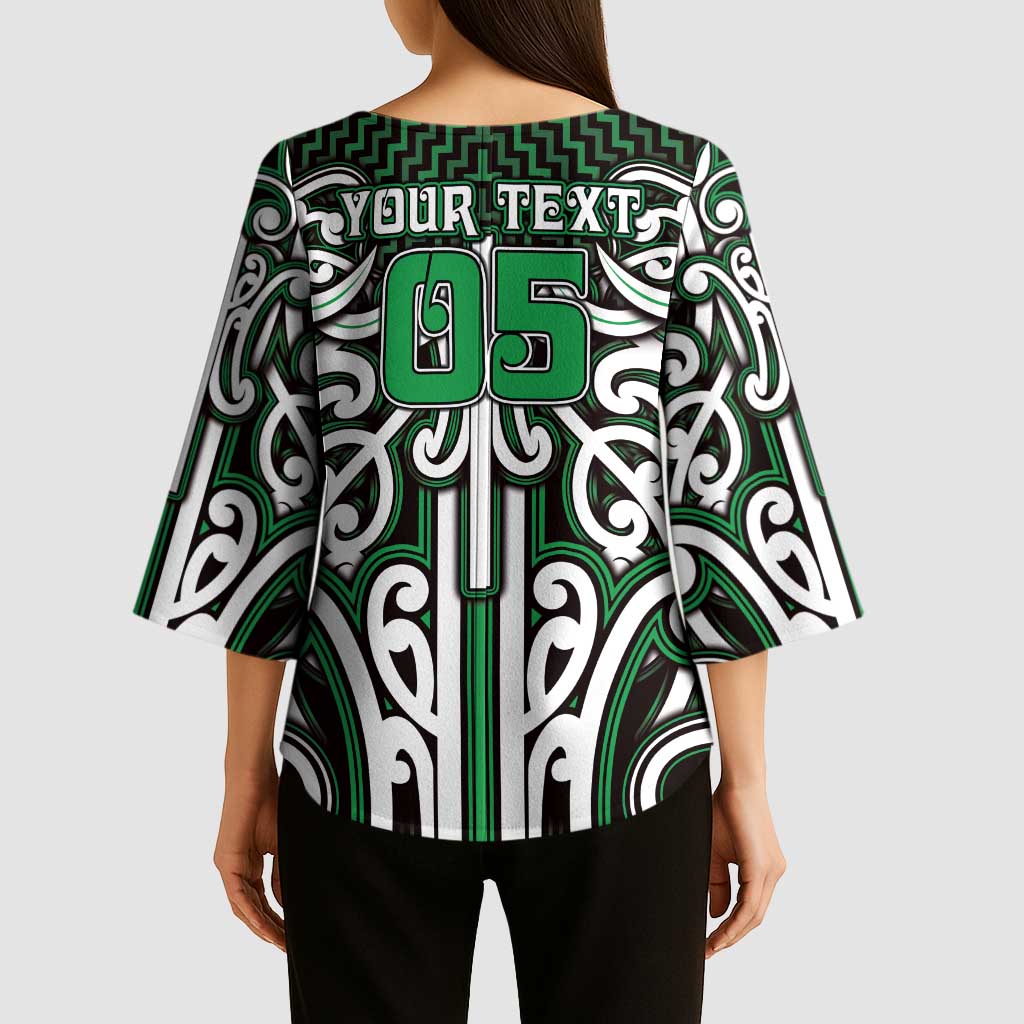 Custom Aotearoa Ngai Tahu Kimono Sleeve Blouse Maori Tribal Pattern Mix Poutama