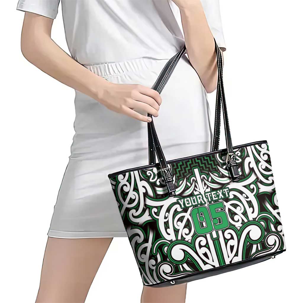 Custom Aotearoa Ngai Tahu Leather Tote Bag Maori Tribal Pattern Mix Poutama
