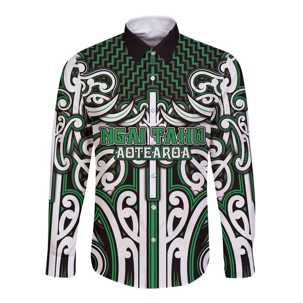 Custom Aotearoa Ngai Tahu Long Sleeve Button Shirt Maori Tribal Pattern Mix Poutama
