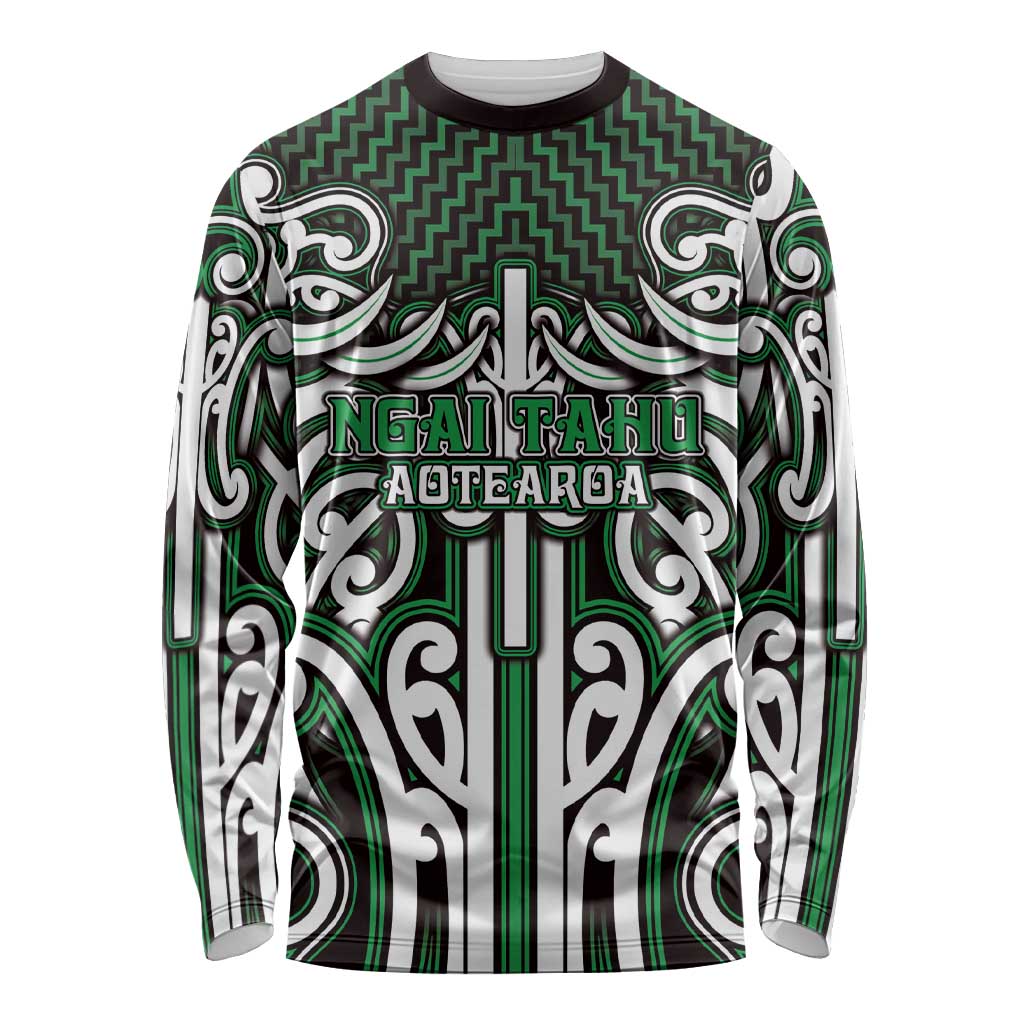 Custom Aotearoa Ngai Tahu Long Sleeve Shirt Maori Tribal Pattern Mix Poutama LT05 Unisex Green - Polynesian Pride