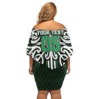 Custom Aotearoa Ngai Tahu Off Shoulder Short Dress Maori Tribal Pattern Mix Poutama