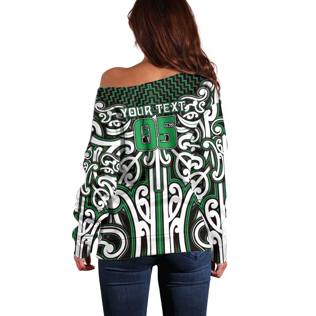Custom Aotearoa Ngai Tahu Off Shoulder Sweater Maori Tribal Pattern Mix Poutama